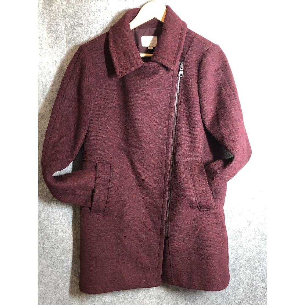 Ann Taylor Loft Outlet Jacket Women XS Burgundy Asymmetrical Zip Wool Blend Coat
